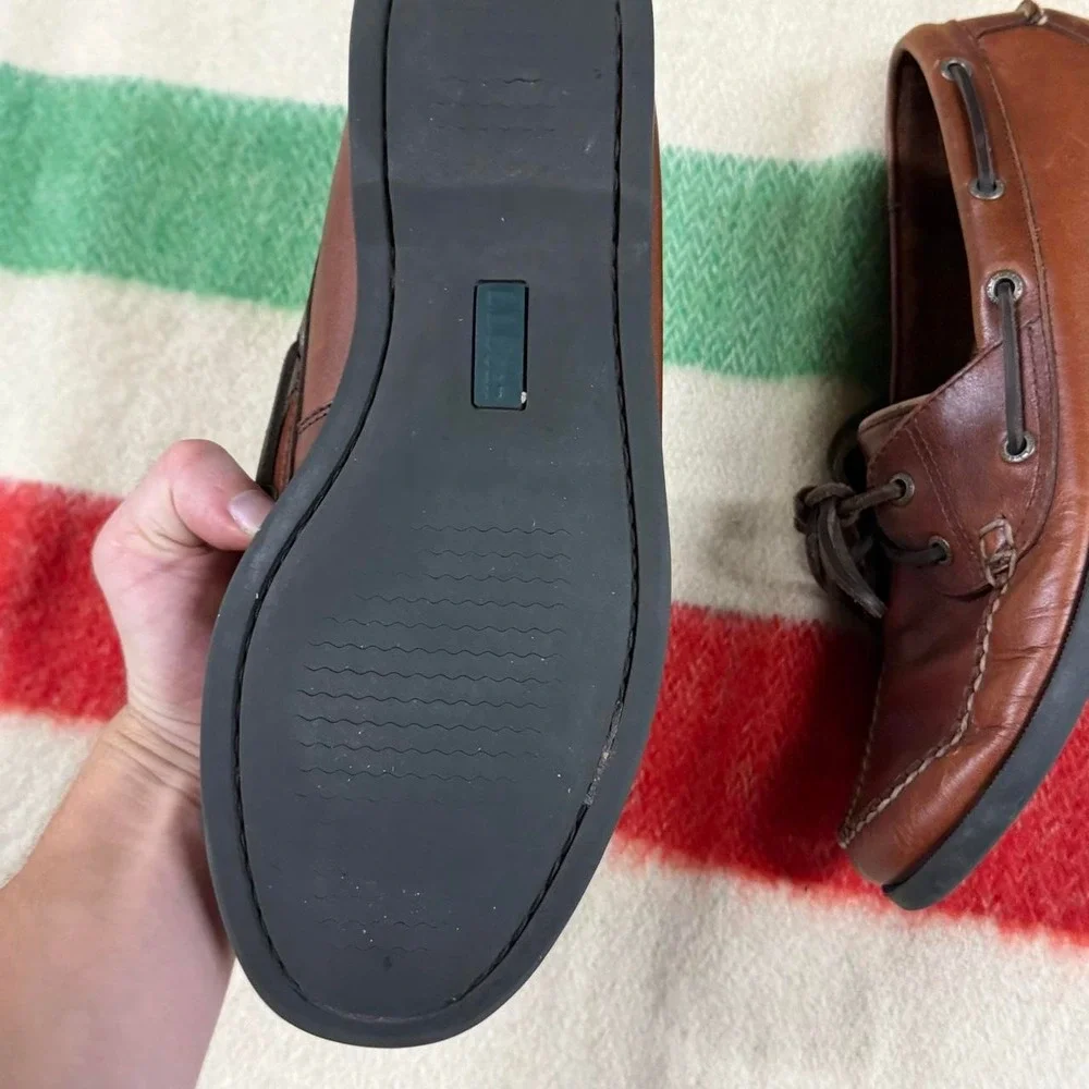 LL Bean Mens Brown Leather Boat Shoes 11D Deck Shoes 233933